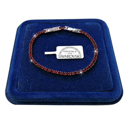 Bracciale Tennis Rosso 3mm In Acciaio Con Cristalli Swarovski Elements