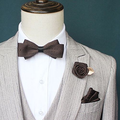 Noeud Papillon Marron Avec Boutonnière Et Broche