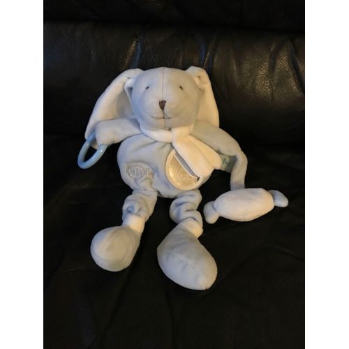 Doudou Pantin Lapin Bleu Blanc Miroir Anneau Collection Layette Baby Nat