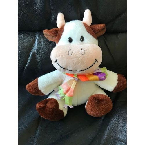 Peluche Doudou Vache Marron Et Blanche Écharpe Multicouleurs Play By Play 20cm