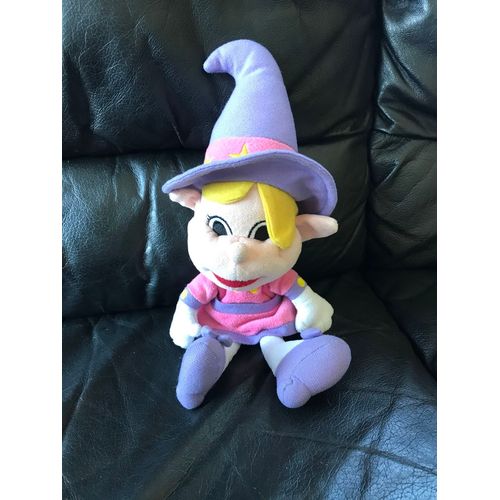 Doudou Peluche Fée , Magicienne, Chapeau Violet Et Rose Etoiles Jaune 35cm