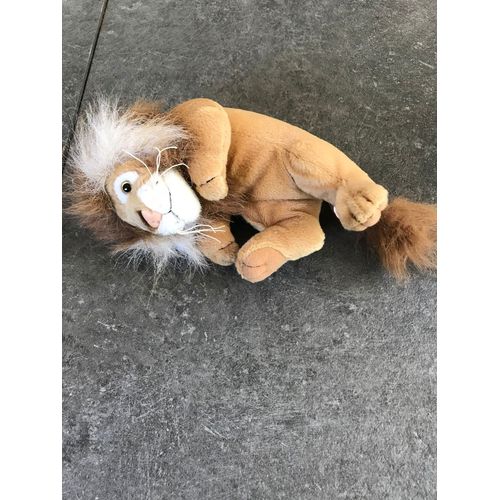 Peluche Doudou Lion Gipsy Brun Marron Beige Blanc Crinière 20 Cm Couché