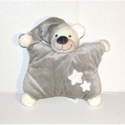 Doudou Ours Semi Plat Gris Beige Bout Chou - Peluche Ourson Grelot