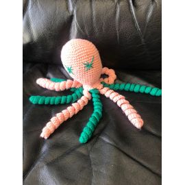 Petit Doudou Pieuvre Sensoriel Rose Et Verte Étoile Canevas