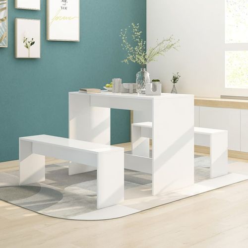 Vidaxl Ensemble À Manger 3 Pcs Blanc Bois D'ingénierie