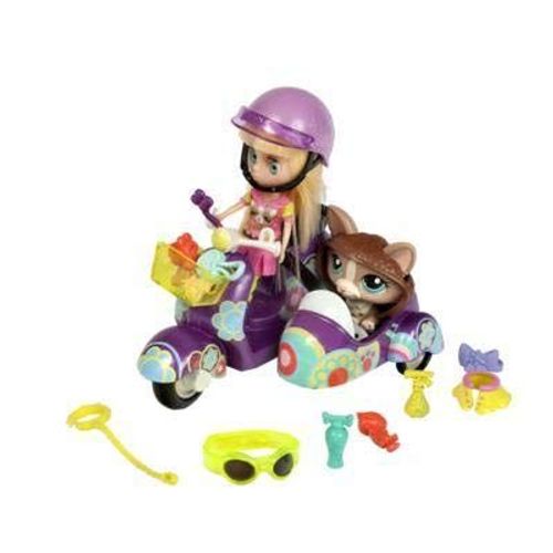Blythe Et Son Petshop En Side Car Littlest Pet Shop - Petshop Blythe Collection - Blythe #B15 Avec Scooter & Accessoires & Renard #1864.