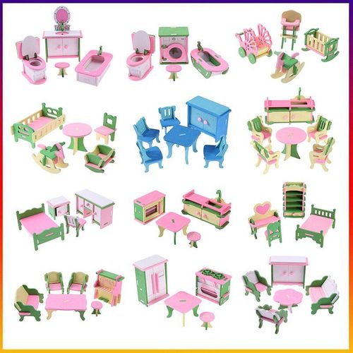 Mobilier De Chambre De Bébé En Bois, Maison De Poupée, Jouet Pour Enfant, Ensemble De Meubles Miniatures,