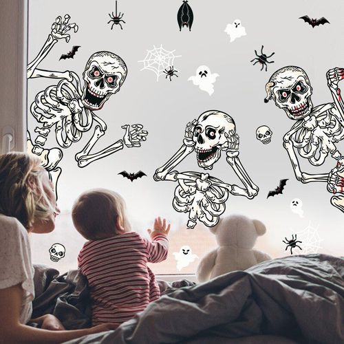 Autocollant Crâne D'horreur Pour Halloween, 4 Pièces, Décoration De Fenêtre, Statique, Drôle, Diy Bricolage