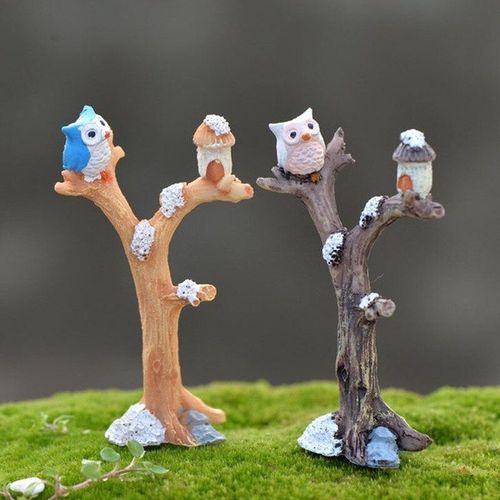 Hibou Et Branches En Résine, Mini Artisanat Miniature, Ornements Bonsaï, Micro Paysage, Ornements De Jardin, Décorations De Maison