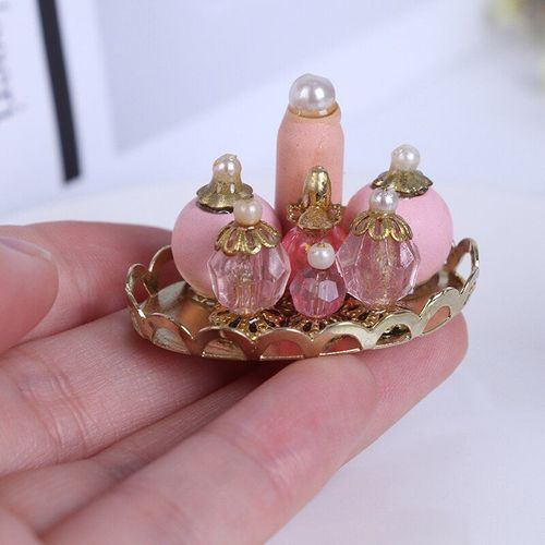 Plateau De Parfum Rose Échelle 1:12, 1 Ensemble, Meubles Miniatures En Tissu, Modèle De Mini Maison De Poupée, Chambre À Coucher, Bain De Poupées