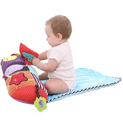 Tapis Rampant Pour Enfants, Oreiller Couché, Tapis De Jeu Pour Bébé, Activité Rampante, Blanc Avec Oreiller, Hochet, Anneau De Dentition, Miroir, Jouet Éducatif