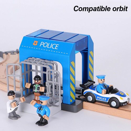 Commissariat De Police Pour Jeu De Construction, Policier Attrapant Un Voleur, Compatible Avec Le Circuit Et Voie De Train En Bois, Poste De Prison, Jouet De Simulation En Costume, Bloc En Plastique,