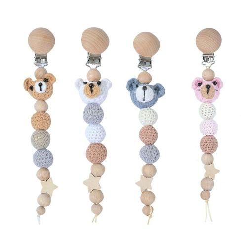 Support De Suspension En Bois Pour Bébé, Pince Pour Ours En Perles, Pendentif De Berceau, Sans Morsure, Boîtier De Dentition Anti-Douleur Pour Bébé De 6 Mois