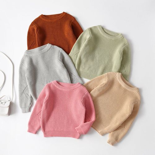 Pull Tricoté À Manches Longues Et Col Rond Pour Bébé Fille Et Garçon, Couleur Unie, Vêtement Chaud Pour Enfant En Bas Âge, Automne Et Hiver