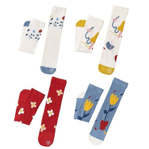 Chaussettes Tube Du Milieu Pour Enfants, Imprimé Floral, Bas Chaud Pour Printemps Et Automne, Hauteur Du Genou, Pour Garçons Et Filles
