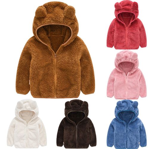 Manteau À Capuche En Polaire Pour Enfants, Veste D'hiver Pour Bébés Filles Et Garçons, Mignon Ours En Peluche, Manteaux Solides À Fermeture Éclair, Épais Et Chaud, Vêtements D'extérieur Pour Tout-Peti