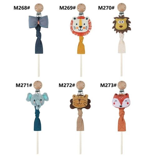 Chaîne Attache-Sucette En Bois Pour Bébé,Accessoires Pour Nouveau-Nés, Jouets Anneau De Dentition, Support Pour Mamelons Factice, Tissu En Coton, Motif Animaux, Poupées, Peluches,