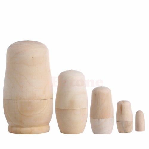 Poupée De Nidification Russe Matryoshka, Jouet Non Peint, À Faire Soi-Même, Embryon En Bois Vierge, Cadeau, Nouveau, 1set/5 Pièces