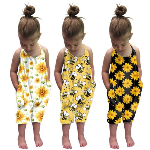Combishort D'été Pour Filles De 1 À 6 Ans, Combinaison Une Pièce À Motif Floral, Avec Poches, Pour Enfants