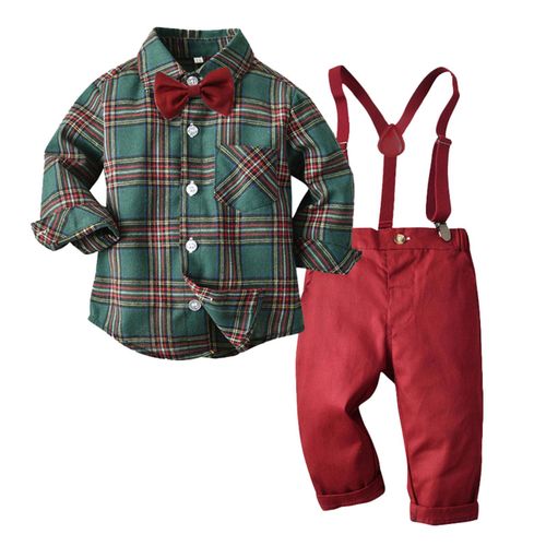 Ensemble Blazer À Carreaux Pour Bébés Garçons, Haut + Bretelles, Pantalon, Treillis, Manches Longues, Formel, Pour Enfants