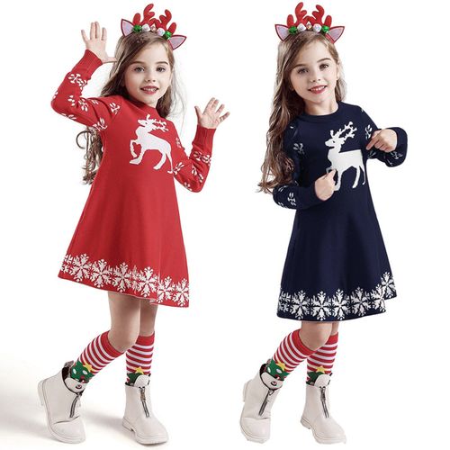 Robe De No?l Pour Filles, Pull En Tricot, Manches Longues, Imprim? Cerf, ?lan, V?tements De Nouvel An