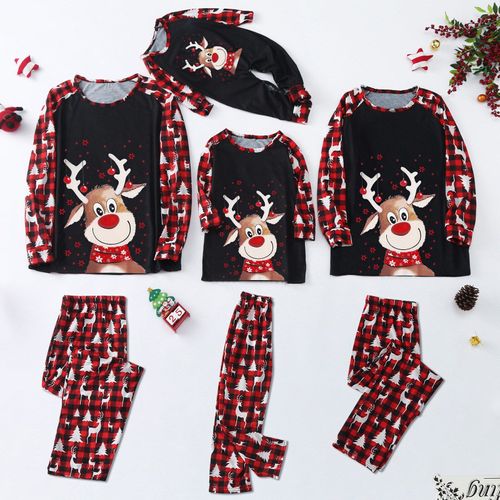 Pyjama Assorti À Motif D'élan Pour La Famille, Haut Et Pantalon À Carreaux, Vêtements De Nuit, Vêtements De Couple, Look De Famille, Barboteuse Pour Bébé