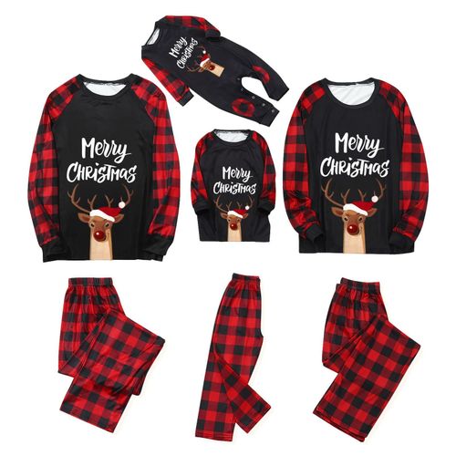 Pyjama Assorti Pour Famille, V?Tements De Nuit, Motif ? Carreaux, Cerf Imprim?, Motif ?Lan, Nouvel An, Couple, Barboteuse Pour B?B?