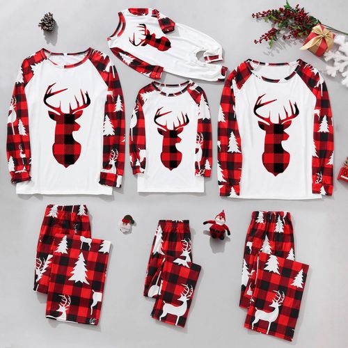 Pyjama À Carreaux En Bois D'élan, Ensemble De Noël Pour Famille, Haut Imprimé, Pantalon, Vêtements De Couple, Barboteuse Pour Bébé