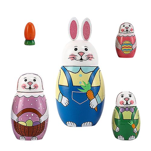 Figurines De Pâques Peintes À La Main Pour Enfants, Ensemble De Poupées De Nidification De Lapin Empilées, Décoration De Fête, Jouet De Pâques Pour La Maison