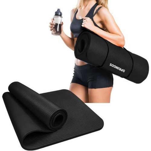 Tapis De Yoga Springos - Noir - 180 X 60 Cm - Nbr Et Caoutchouc - Sangle De Transport Incluse