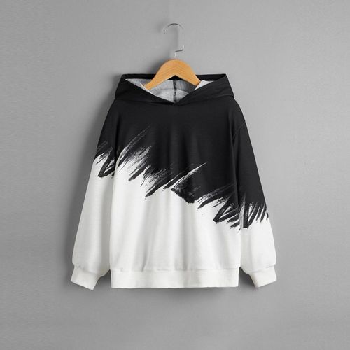 Sweat À Capuche Pour Adolescentes, Pull Uni, Noir Et Blanc, Avec Encre Scintillante, Pour Garçon Et Fille, Vêtements D'extérieur, Automne Et Hiver