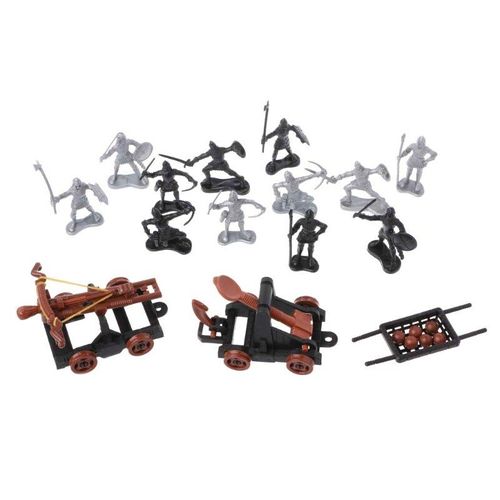 Ensemble De 14 Pièces De Figurines De Chevaliers Médiévaux, Catapulte, Soldats En Arbalète, Char