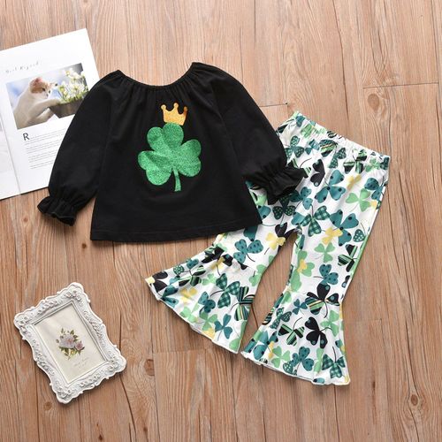 Ensemble De Pyjama À Quatre Manches Avec Imprimé Feuilles Pour Fille, Haut Et Pantalon, Vêtements De Nuit, Pour La Journée Du Bébé De Patrick