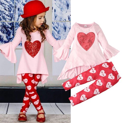 Ensemble Haut À Manches Longues Pour Filles, Tenue De Saint-Valentin, Mignon, À La Mode, Pantalon Long, Tenue D'hiver Pour Filles