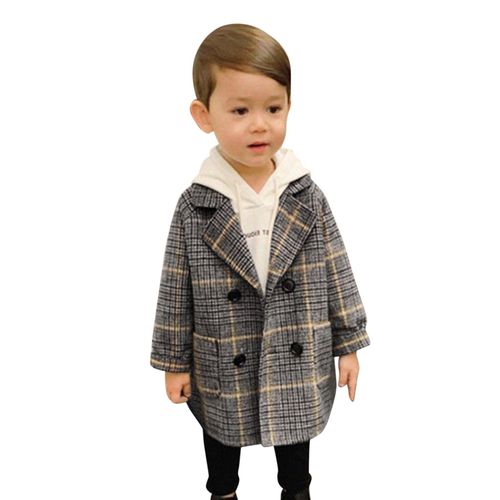 Manteau À Double Col Pour Fille, Veste À Carreaux, Trench En Laine Pour Enfant En Bas Âge, Veste Crantée Pour Garçon