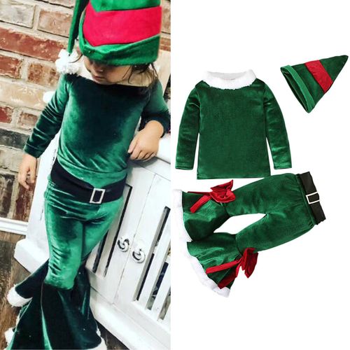 Costume Cosplay De No?l Pour Enfants, Ensemble 3 Pi?ces, Pantalon, Haut, Chapeau, Ceinture, Pour Filles