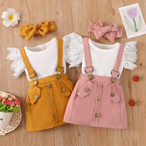 Barboteuse À Volants Et Manches En Dentelle, Bretelles, Tenues Pour Bébés, Jupes, Body Côtelé, Bandeaux Pour Enfants, Vêtements D'hiver Pour Filles