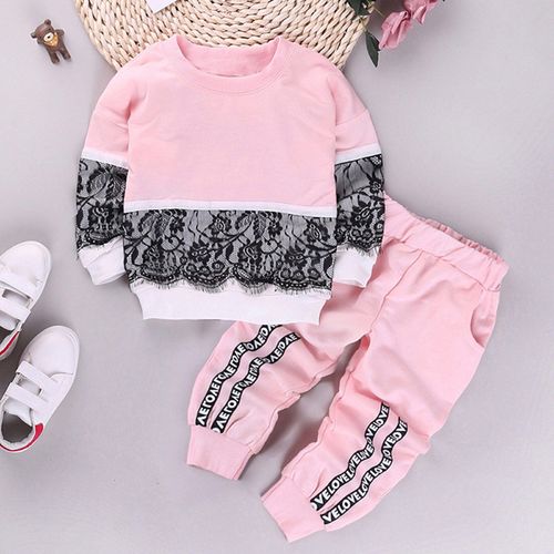 Ensemble 2 Pièces En Dentelle Pour Bébé Fille, Sweat-Shirt À Manches Longues + Pantalon À Taille Élastique, Streetwear, Vêtements À La Mode