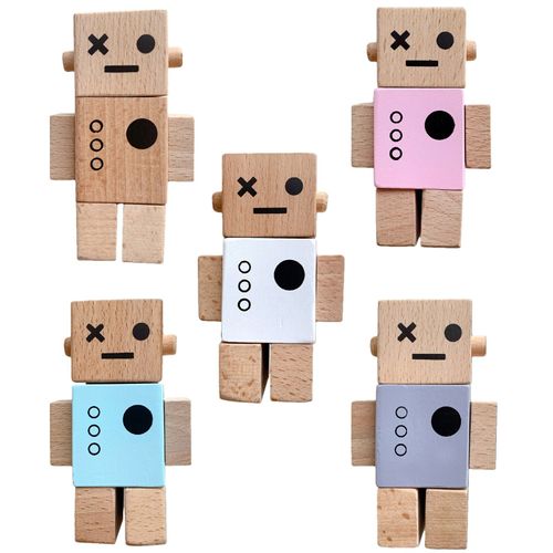 Jouet De Construction Robot En Bois, Puzzle, Adorables Figurines D'action, Ornement De Bureau