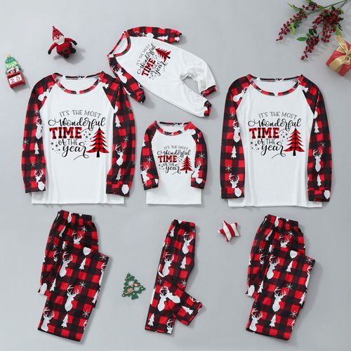 Pyjama De No?L ? Carreaux Pour Toute La Famille, Motif Lettres, Cerf, Wapiti, Bois, Pyjamas Assortis Pour Papa, Maman Et Enfants, V?Tements De Couple, Look De Famille, Barboteuse Pour B?B?