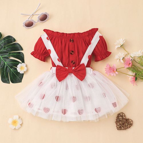 Ensemble Haut Et Jupe De Saint-Valentin En Tulle Pour Petite Fille, Tenue De Princesse À Épaules Dénudées, Pour La Journée De La Saint-Valentin, Hiver
