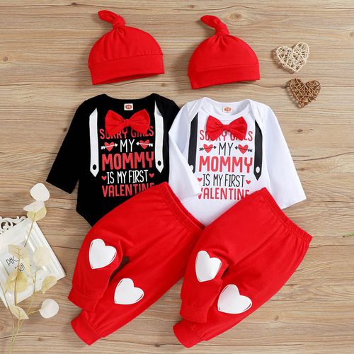 Body Avec Lettres Imprimées Pour Garçon Et Fille, Tenue De Jour, Chapeau, Barboteuse Pour Bébé, Tenue De Saint-Valentin, Ensemble De Vêtements Pour Enfants