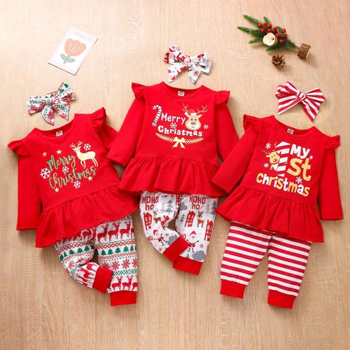 Mon 1er Vêtement De Noël Pour Bébé Fille, Avec Lettres, À Volants, Manches Longues, Pour Enfant, Pour Anniversaire, Nouvel An