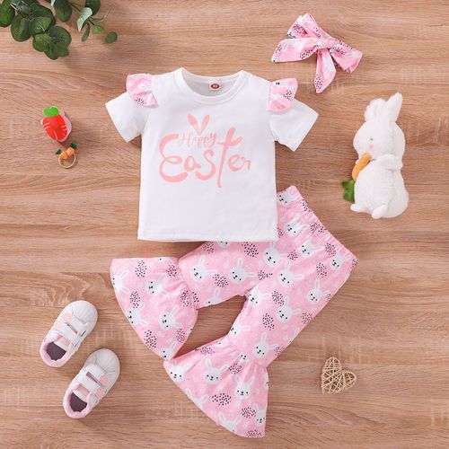 Pyjamas Courts ? Manches ?vas?es Pour Petites Filles, Avec Imprim? De Dessin Anim? Lapin, Pantalons De P?ques, Tenues, V?tements De Nuit, Costume