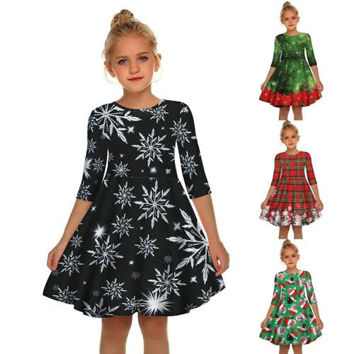 Robe De Noël Pour Filles, Motif Flocon De Neige, À Carreaux, Princesse, Pour Enfants, Vêtements De Fête, Nouvel An