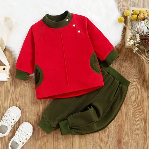 Ensemble Deux Pièces + Pantalon De Sport Pour Enfants, Haut À Manches, Couleur Contrastée, Tenue Pour Bébés Garçons Et Filles