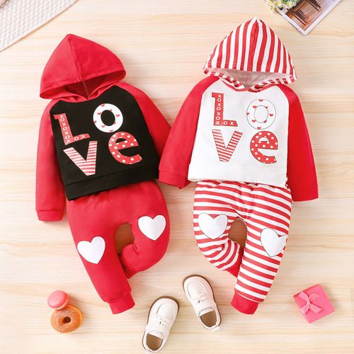 Sweat-Shirt De La Saint-Valentin Pour Fille Et Garçon, Haut À Capuche Avec Lettres Imprimées C¿Ur, Pantalon De Jour, Vêtements De Sport Pour Enfant