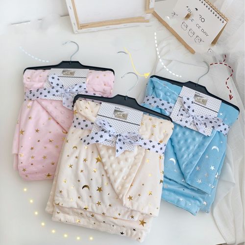 Couverture De Lit 2 Couches Pour Bébé Fille, Couverture De Berceau Pour Enfant En Bas Âge, Minky Dot, Corail, Étoiles Bronzantes, Bleu Lune, Étoilé