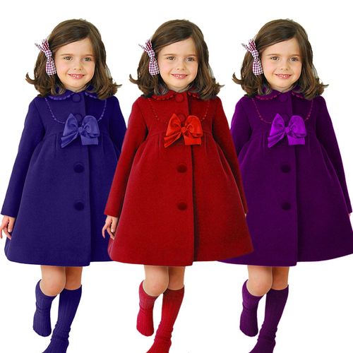 Manteau Chaud En Laine Pour Filles, Veste À N¿Ud À Boutons, Vêtements D'extérieur Pour Bébés Filles, Pardessus D'hiver Solide À Volants Coupe-Vent Pour Filles