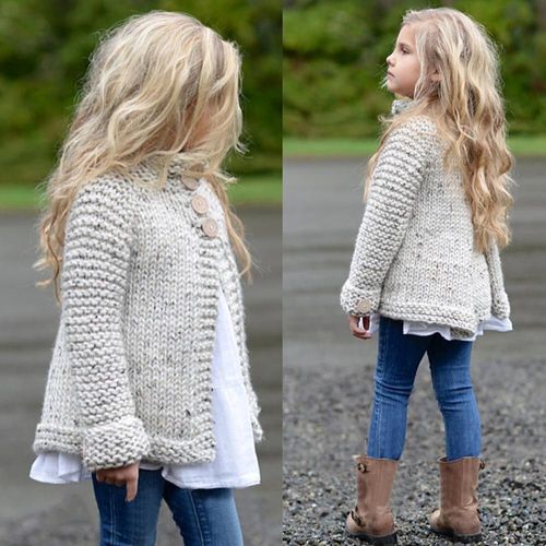 Cardigan À Manches Longues En Coton Pour Filles, Pull Tricoté, Épais Et Chaud, Vêtements Pour Enfants, Automne Hiver